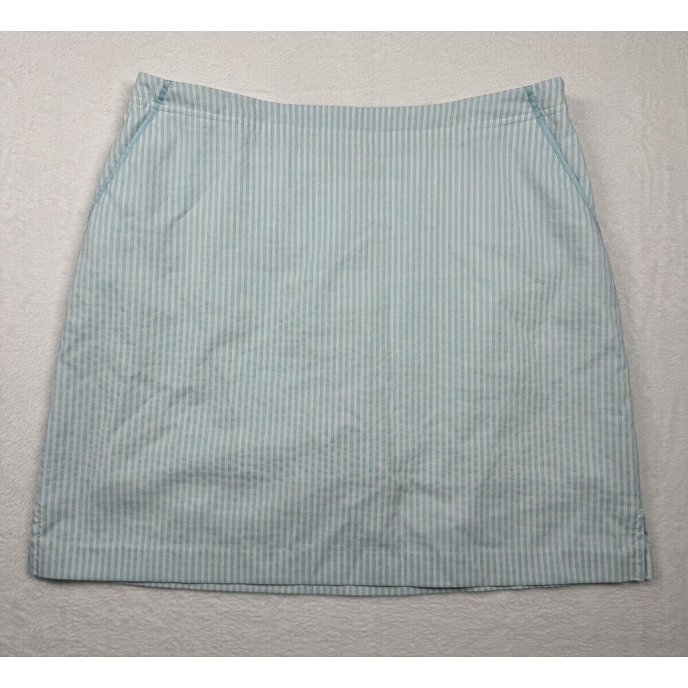 EP Pro Golf Skort Womens 12 Blue White Striped Stretch Sided Zip Pockets